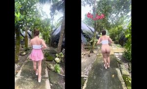 Cởi đồ khoe hàng giữa vườn